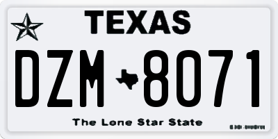 TX license plate DZM8071