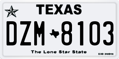 TX license plate DZM8103