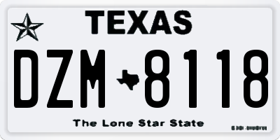 TX license plate DZM8118
