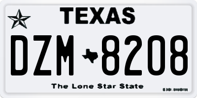 TX license plate DZM8208