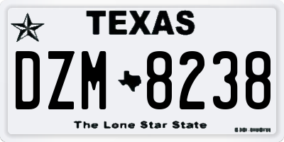 TX license plate DZM8238