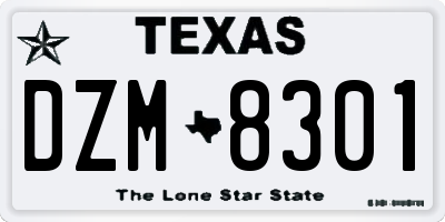 TX license plate DZM8301