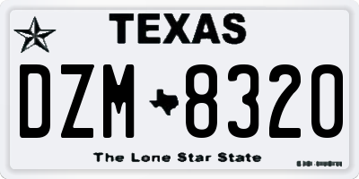 TX license plate DZM8320