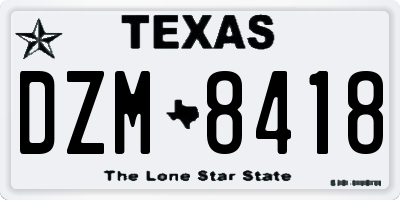 TX license plate DZM8418