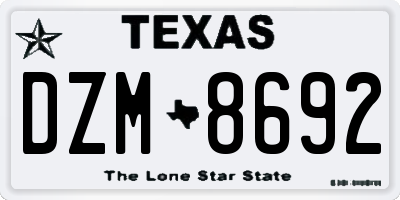 TX license plate DZM8692