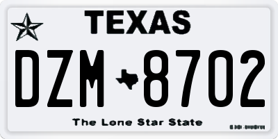 TX license plate DZM8702