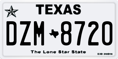 TX license plate DZM8720