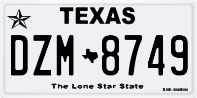 TX license plate DZM8749