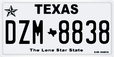 TX license plate DZM8838