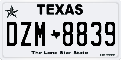 TX license plate DZM8839