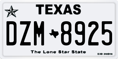 TX license plate DZM8925