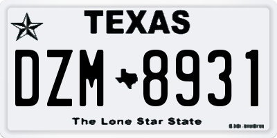 TX license plate DZM8931