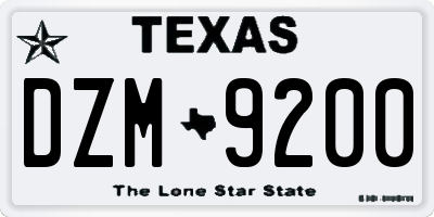 TX license plate DZM9200