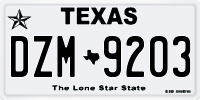 TX license plate DZM9203