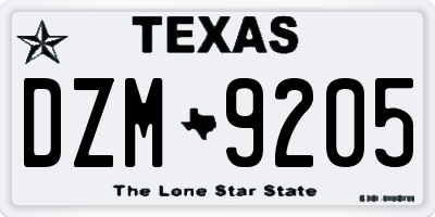 TX license plate DZM9205