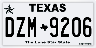 TX license plate DZM9206