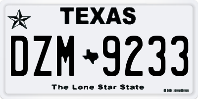 TX license plate DZM9233