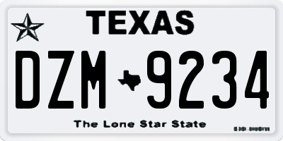 TX license plate DZM9234