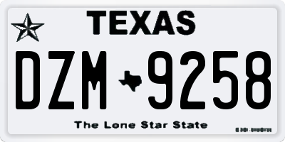 TX license plate DZM9258