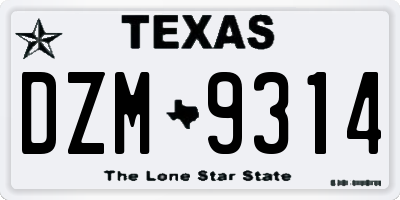 TX license plate DZM9314