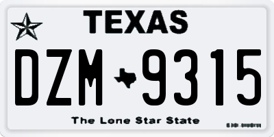 TX license plate DZM9315