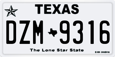 TX license plate DZM9316