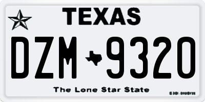 TX license plate DZM9320