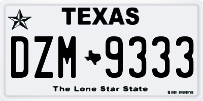 TX license plate DZM9333