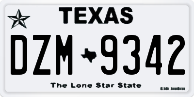 TX license plate DZM9342
