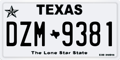 TX license plate DZM9381