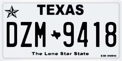 TX license plate DZM9418