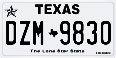 TX license plate DZM9830
