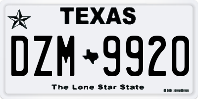 TX license plate DZM9920