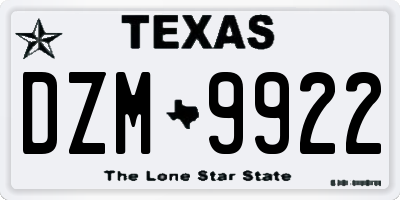 TX license plate DZM9922