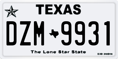 TX license plate DZM9931