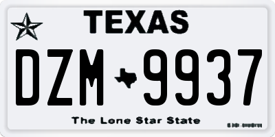 TX license plate DZM9937