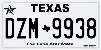 TX license plate DZM9938