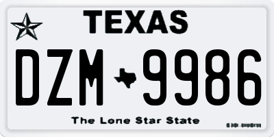 TX license plate DZM9986