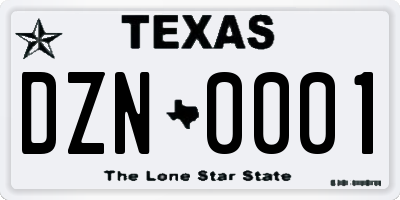 TX license plate DZN0001