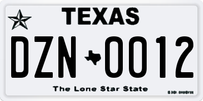 TX license plate DZN0012