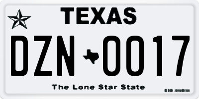 TX license plate DZN0017