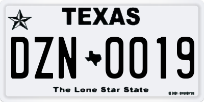 TX license plate DZN0019