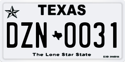 TX license plate DZN0031
