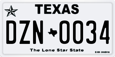 TX license plate DZN0034
