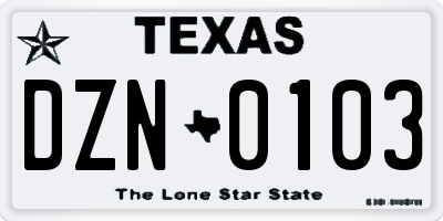 TX license plate DZN0103