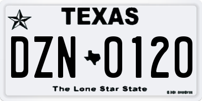 TX license plate DZN0120