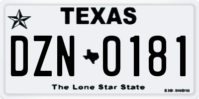 TX license plate DZN0181