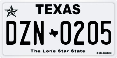 TX license plate DZN0205