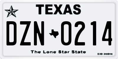TX license plate DZN0214