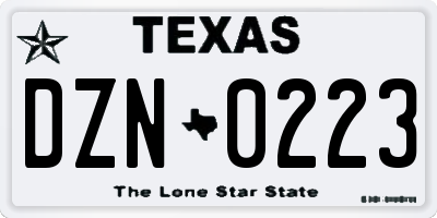 TX license plate DZN0223